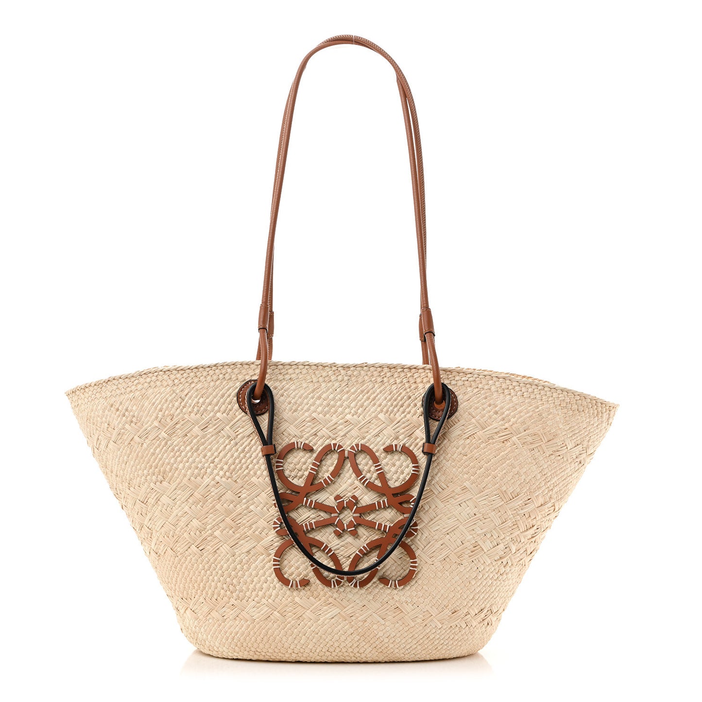 Calfskin Raffia Small Anagram Basket Tote Bag Natural Tan