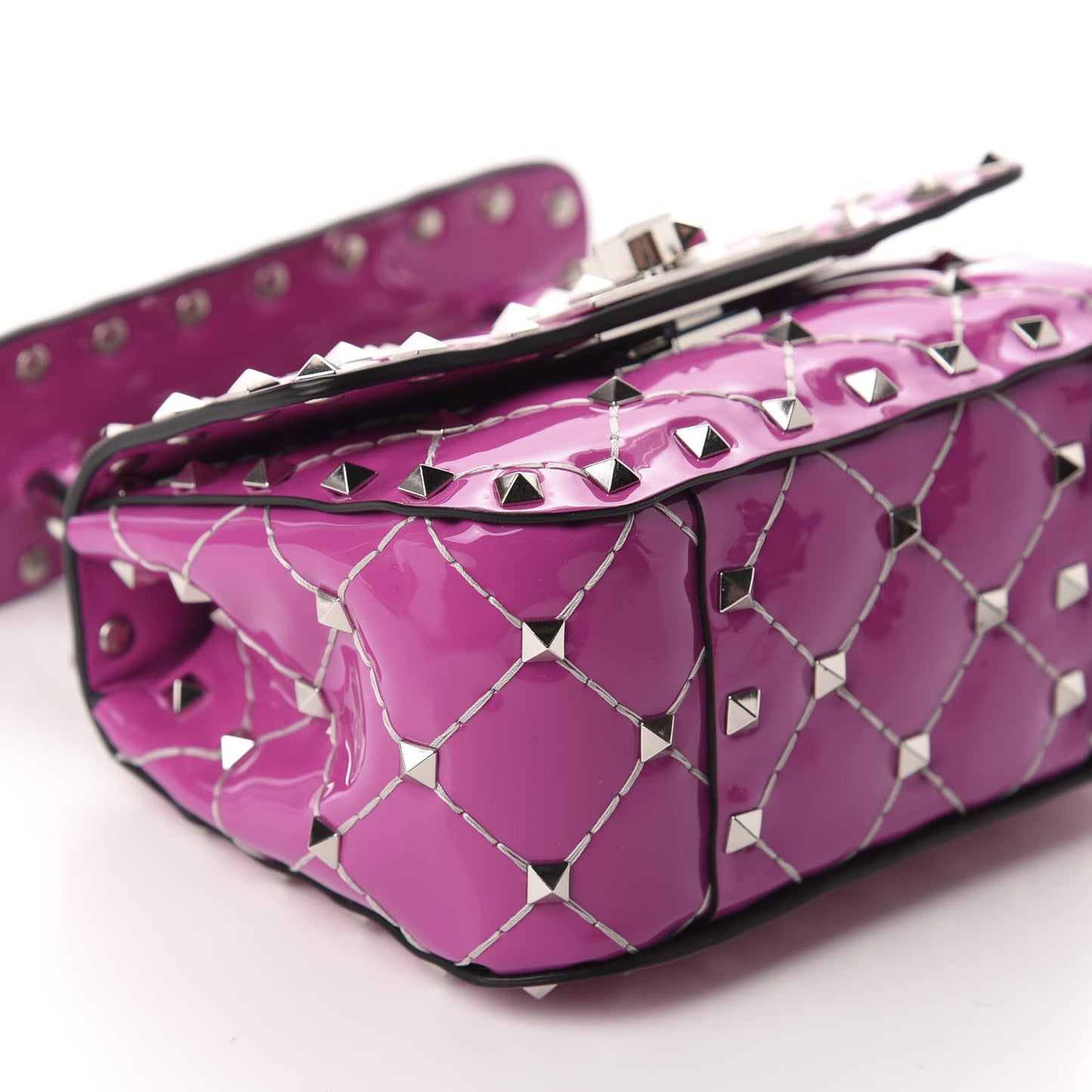 Patent Micro Rockstud Spike Shoulder Bag Radiant Orchid