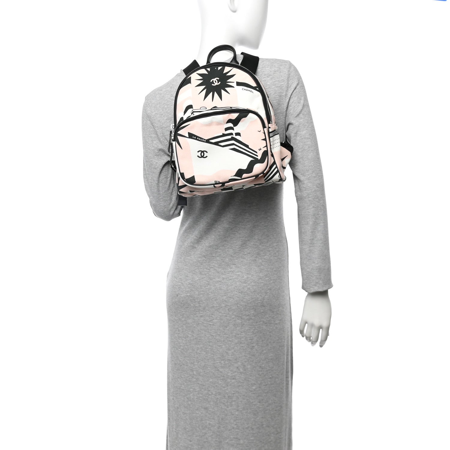 Chanel Canvas Cruise La Pausa Print Backpack Pink White Black 2 of 10