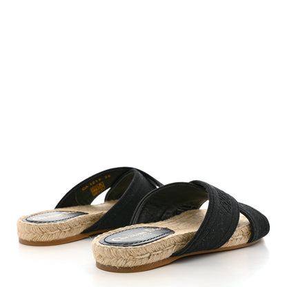 Christian Dior Canvas Embroidered Granville Espadrille Crisscross Flat Slide Sandals 36 Black 4 of 9