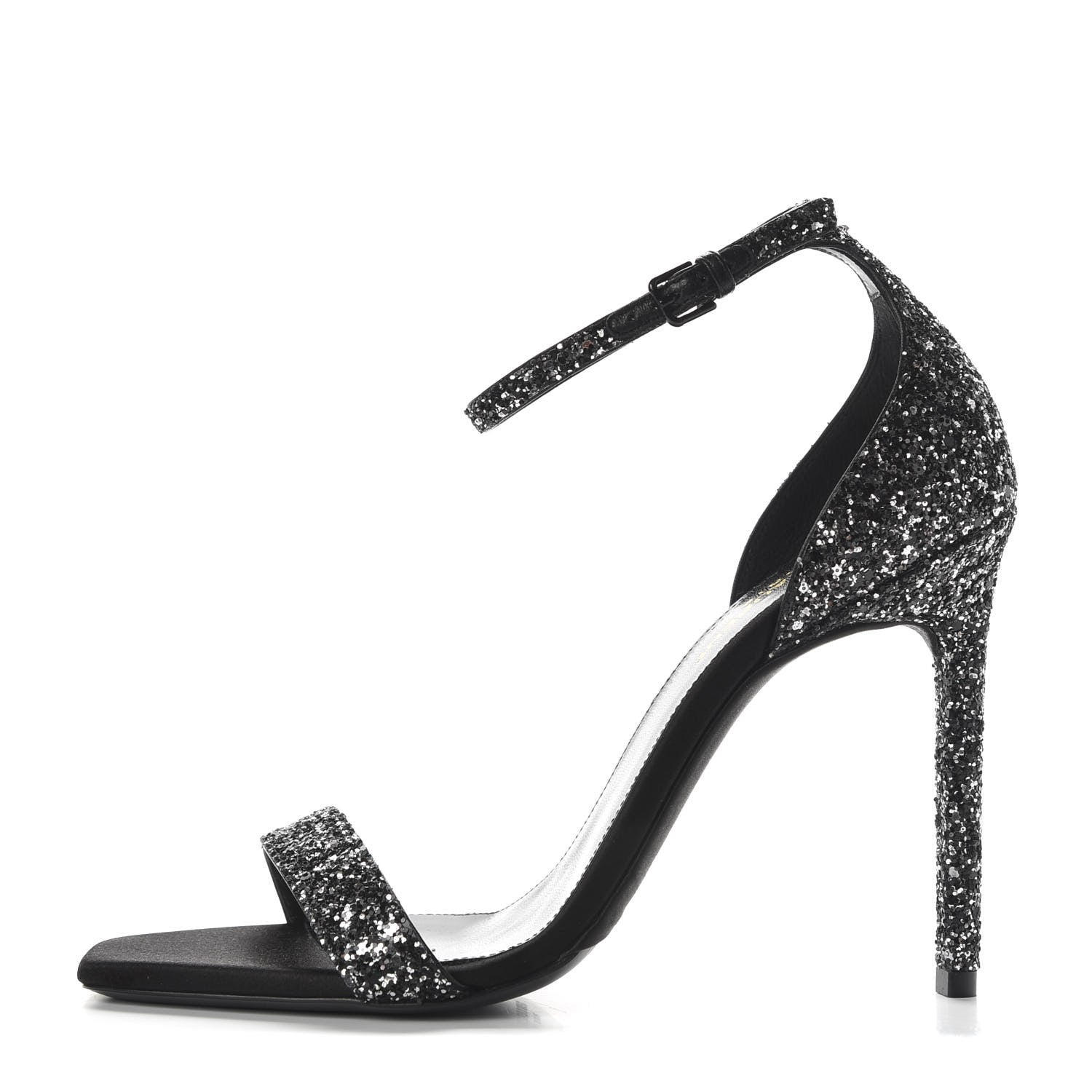Saint Laurent Glitter Amber 105 Ankle Strap Sandals 39 Black 1 of 14