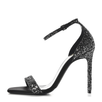 Saint Laurent Glitter Amber 105 Ankle Strap Sandals 39 Black 1 of 14