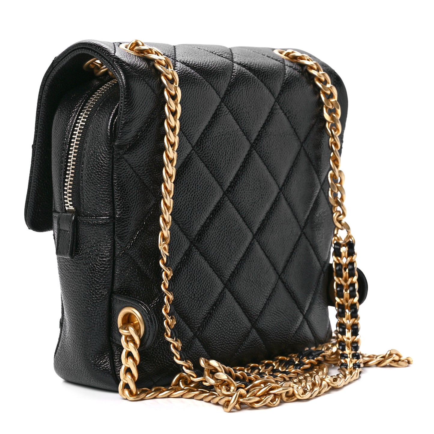 Shiny Caviar Quilted Chain Melody Backpack Black