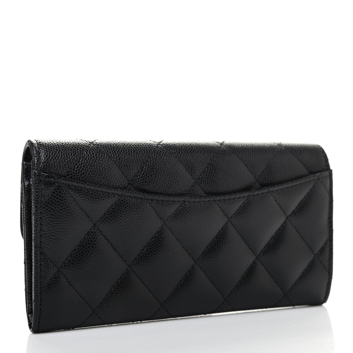 Caviar Quilted Medium Gusset Flap Wallet Black