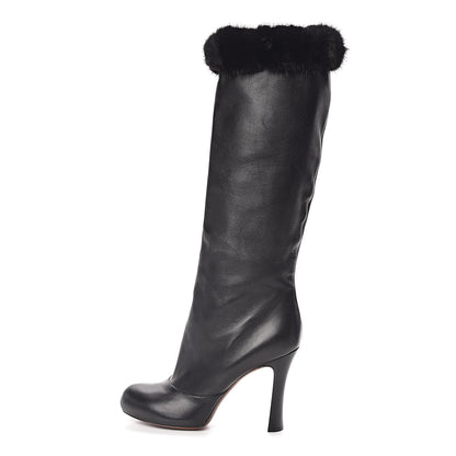 Louis Vuitton Calfskin Fur Tall Boots 41 Black 1 of 8