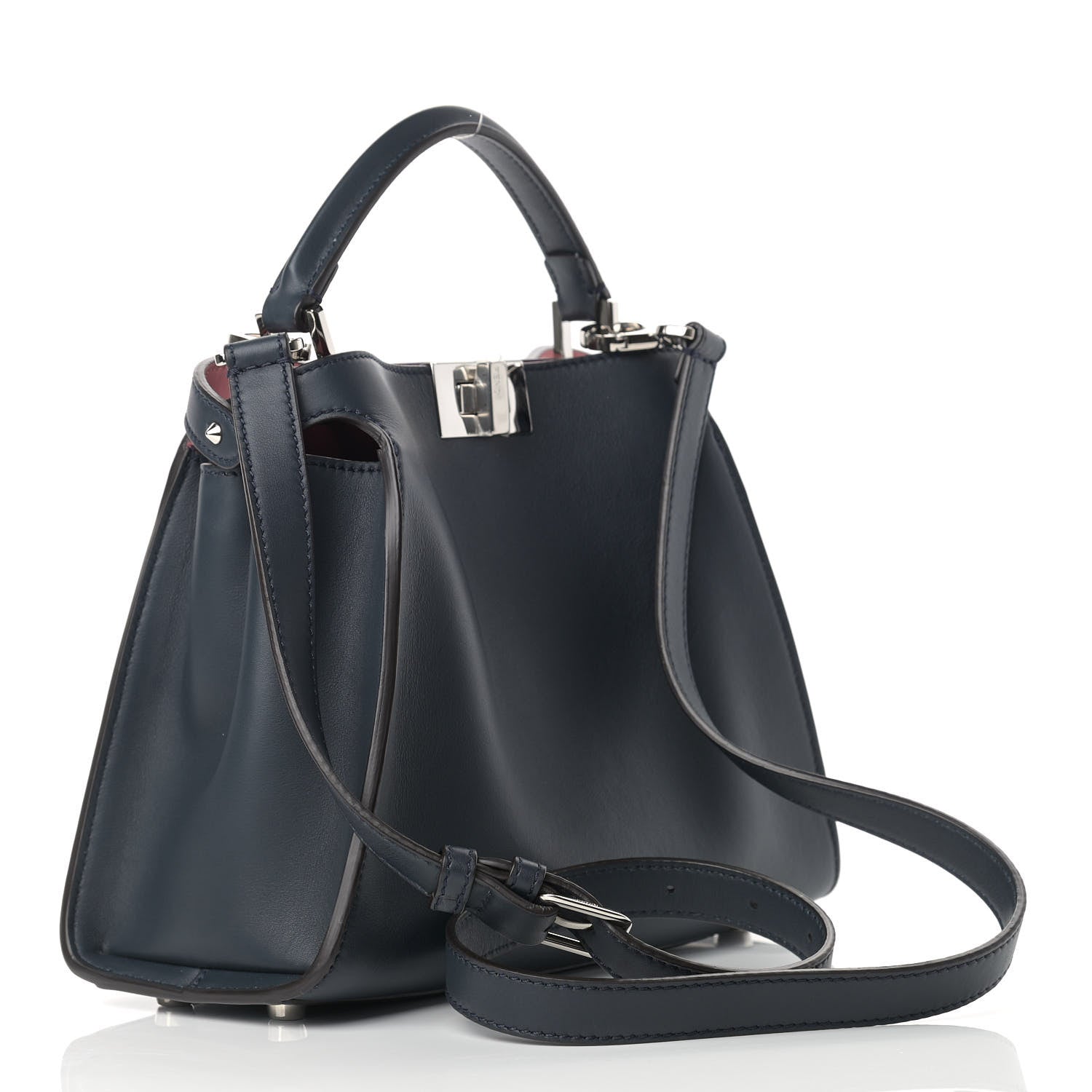 Fendi Vitello Medium Peekaboo Iconic Essentially Satchel Blue Notte Flamingo Black Cherry 4 of 12