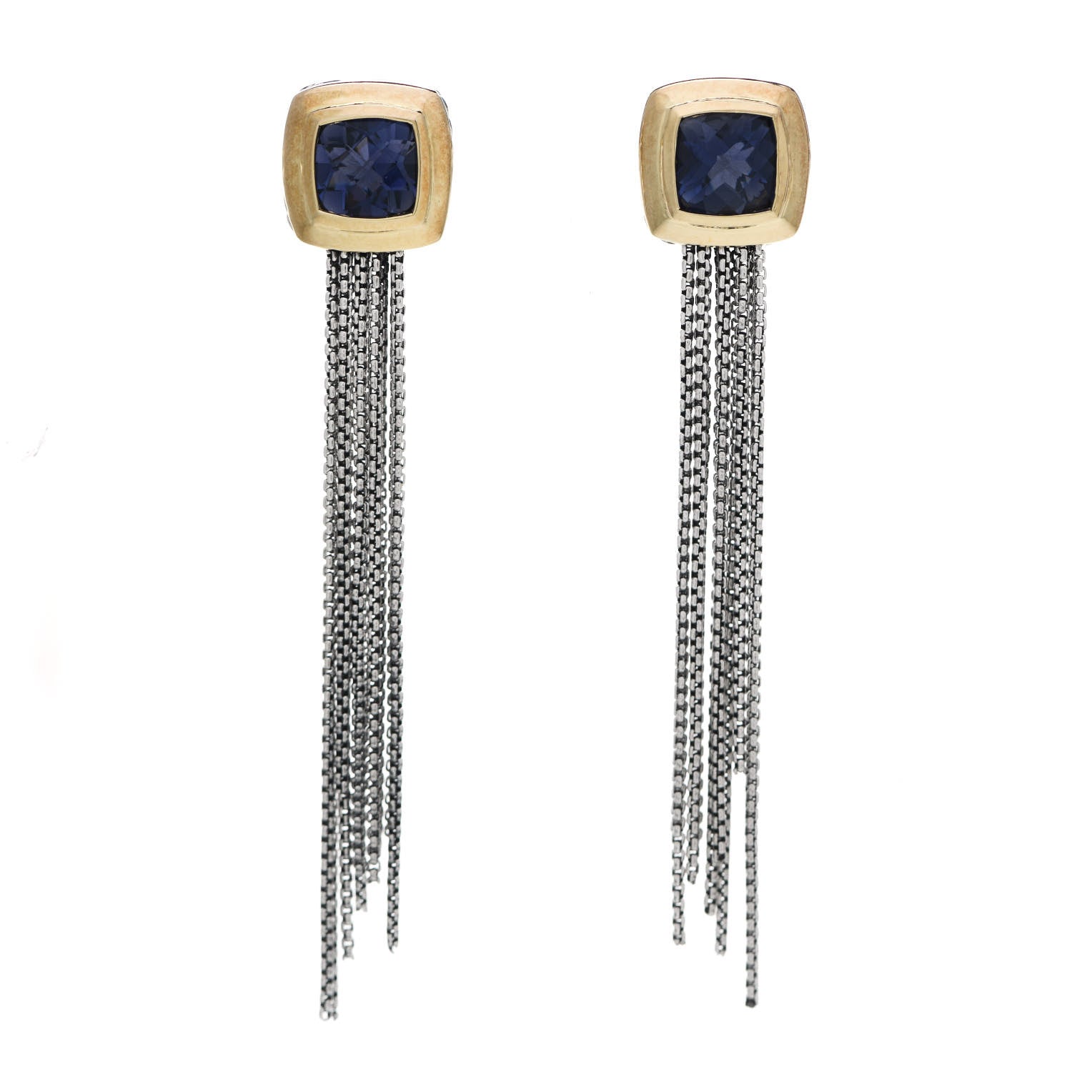 David Yurman Sterling Silver 18K Yellow Gold Iolite 7mm Albion Tassel Earrings 1 of 4