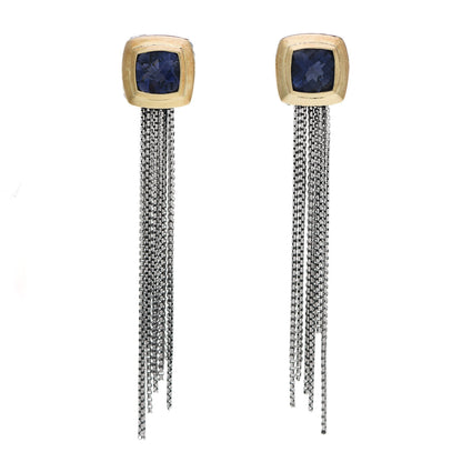 David Yurman Sterling Silver 18K Yellow Gold Iolite 7mm Albion Tassel Earrings 1 of 4