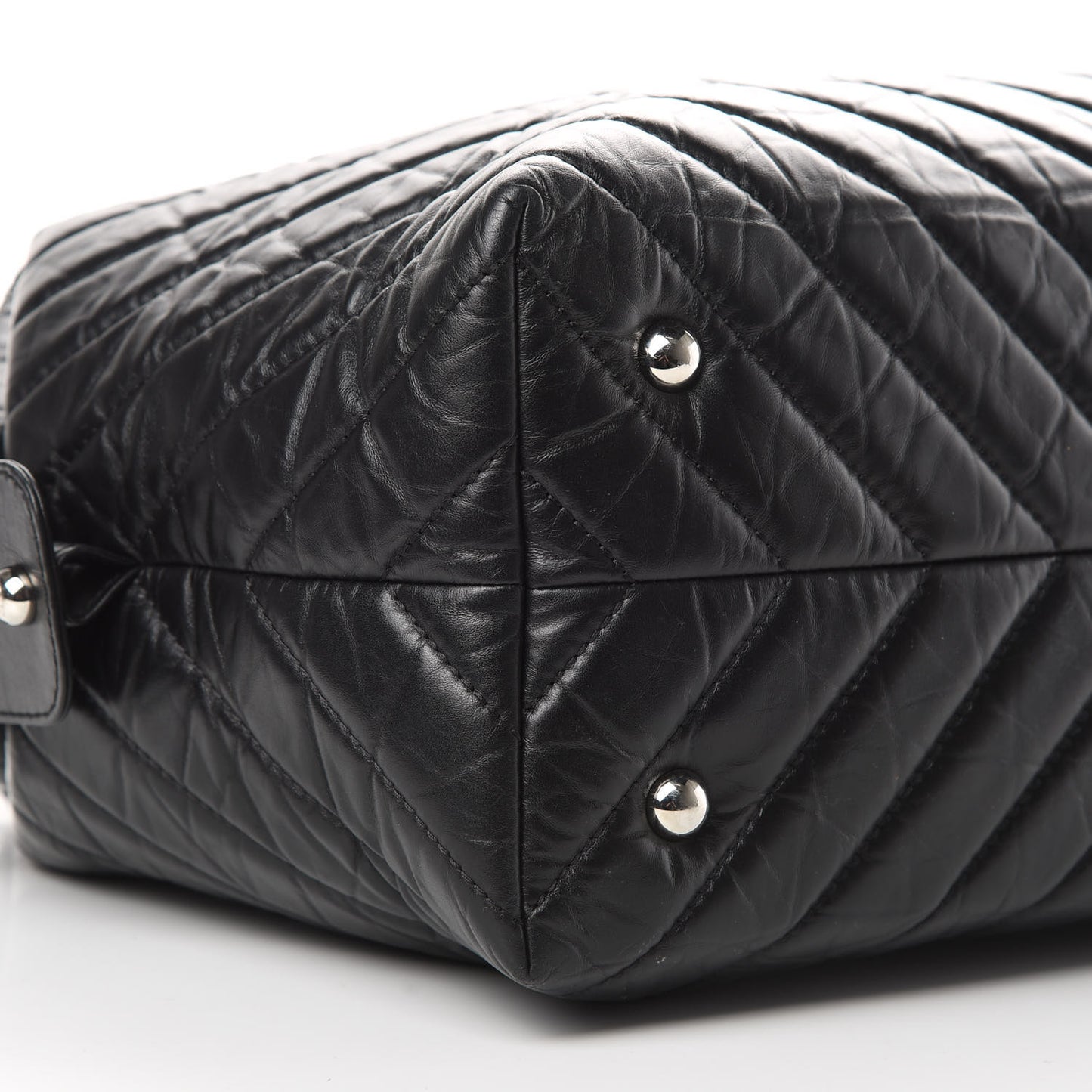 Aged Calfskin Chevron Quilted Duffle Bag Black