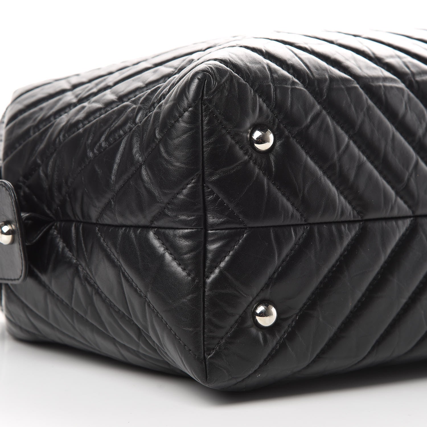 Chanel Aged Calfskin Chevron Quilted Duffle Bag Black 9 of 12