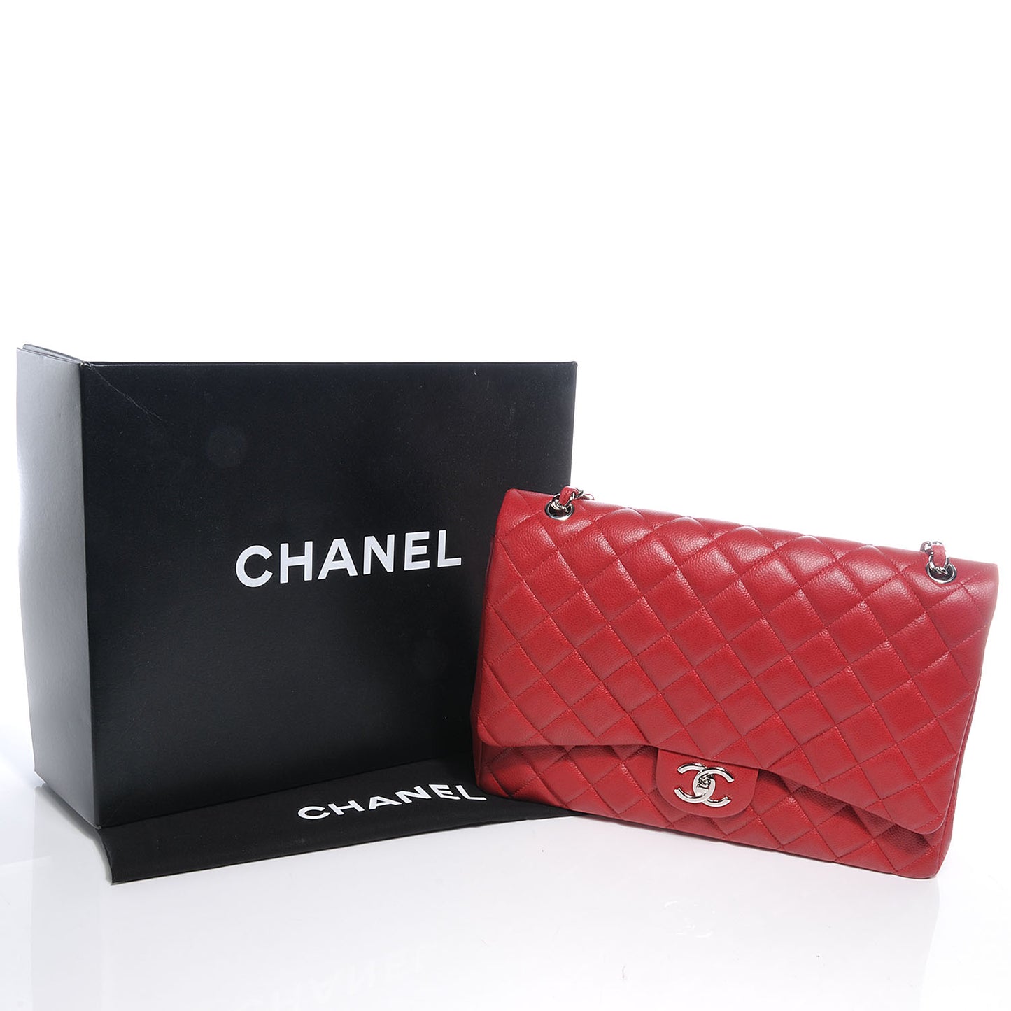 Caviar Quilted Maxi Double Flap Red