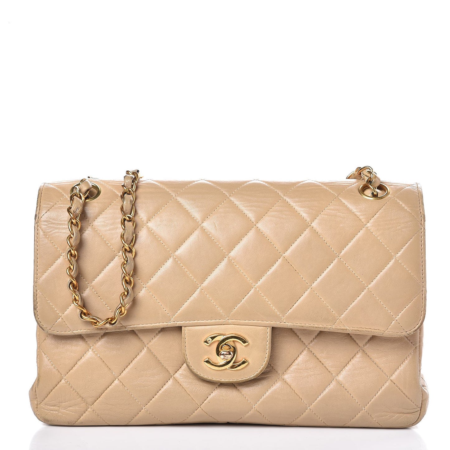 Lambskin Quilted Medium Double Sided Flap Beige