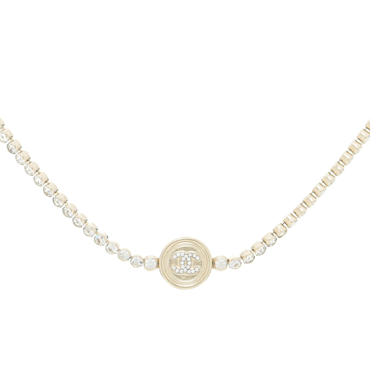 Chanel Crystal CC Chain Short Necklace Gold 1 of 6