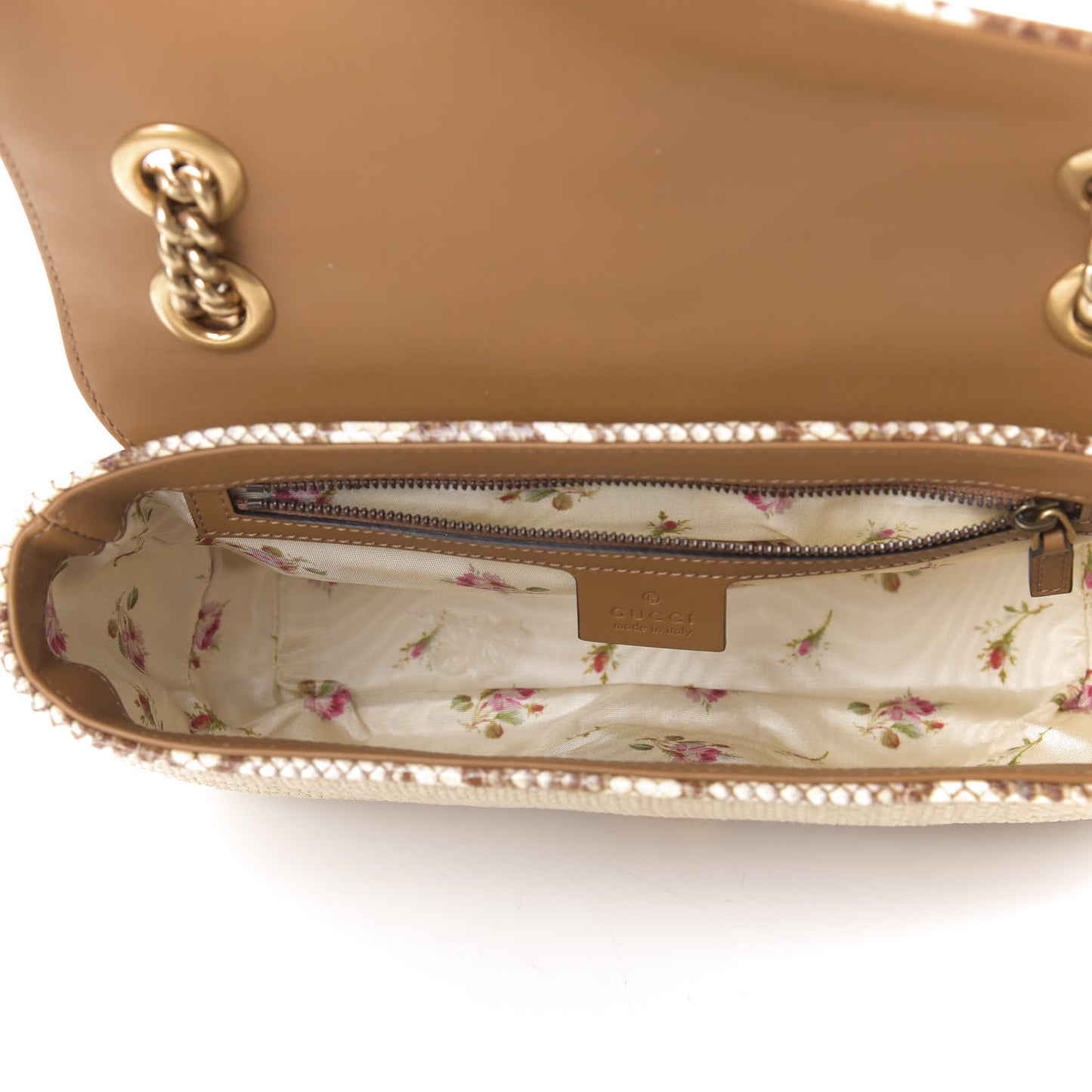 Raffia Elaphe Matelasse Small GG Marmont Shoulder Bag Natural Cream Brown