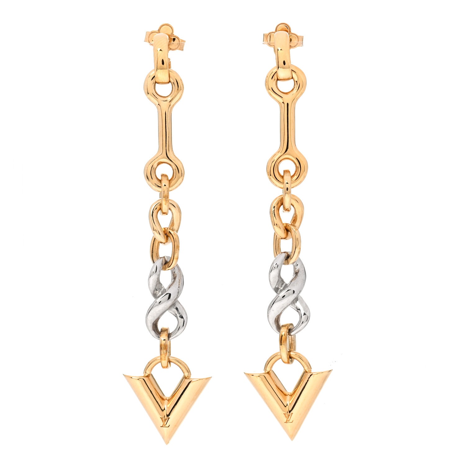 Louis Vuitton Essential V Dangle Earrings Gold Silver 1 of 4