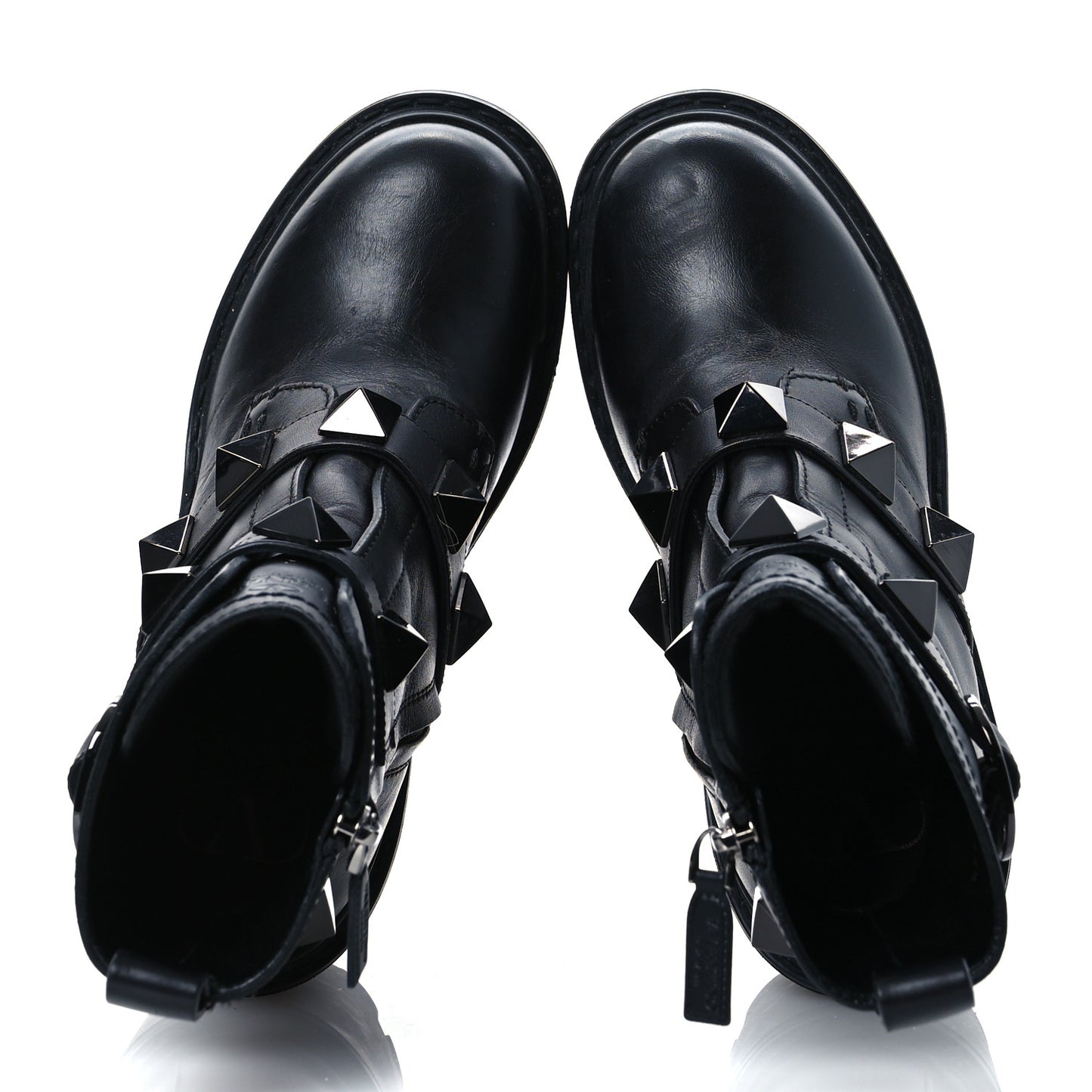 Calfskin Tonal Roman Stud Combat Boots 35.5 Black
