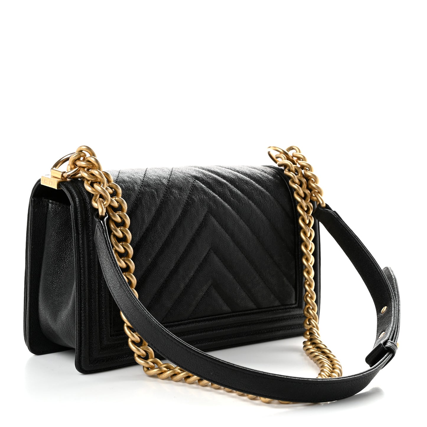 Caviar Chevron Quilted Medium Boy Flap Black