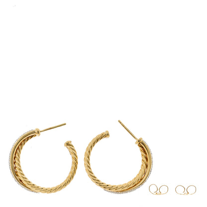 David Yurman 18K Yellow Gold Diamond 26.5mm Crossover Hoop Earrings 3 of 5