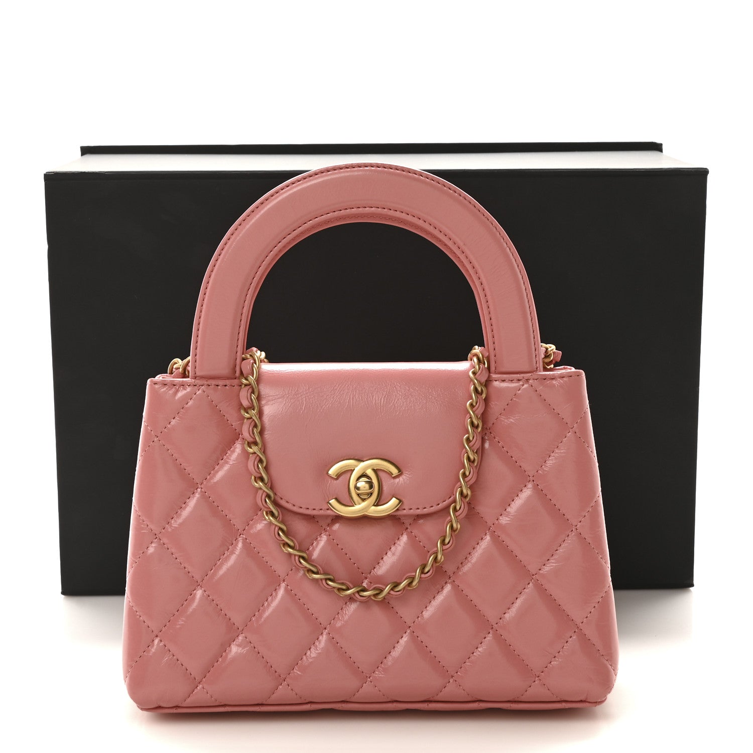 Chanel Shiny Aged Calfskin Quilted Nano Kelly Shopper Coral Pink 11 of 11