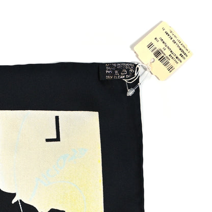Hermes Silk Le Monde Est Une Fleuve Scarf 90 Black Citron Turquoise 3 of 4