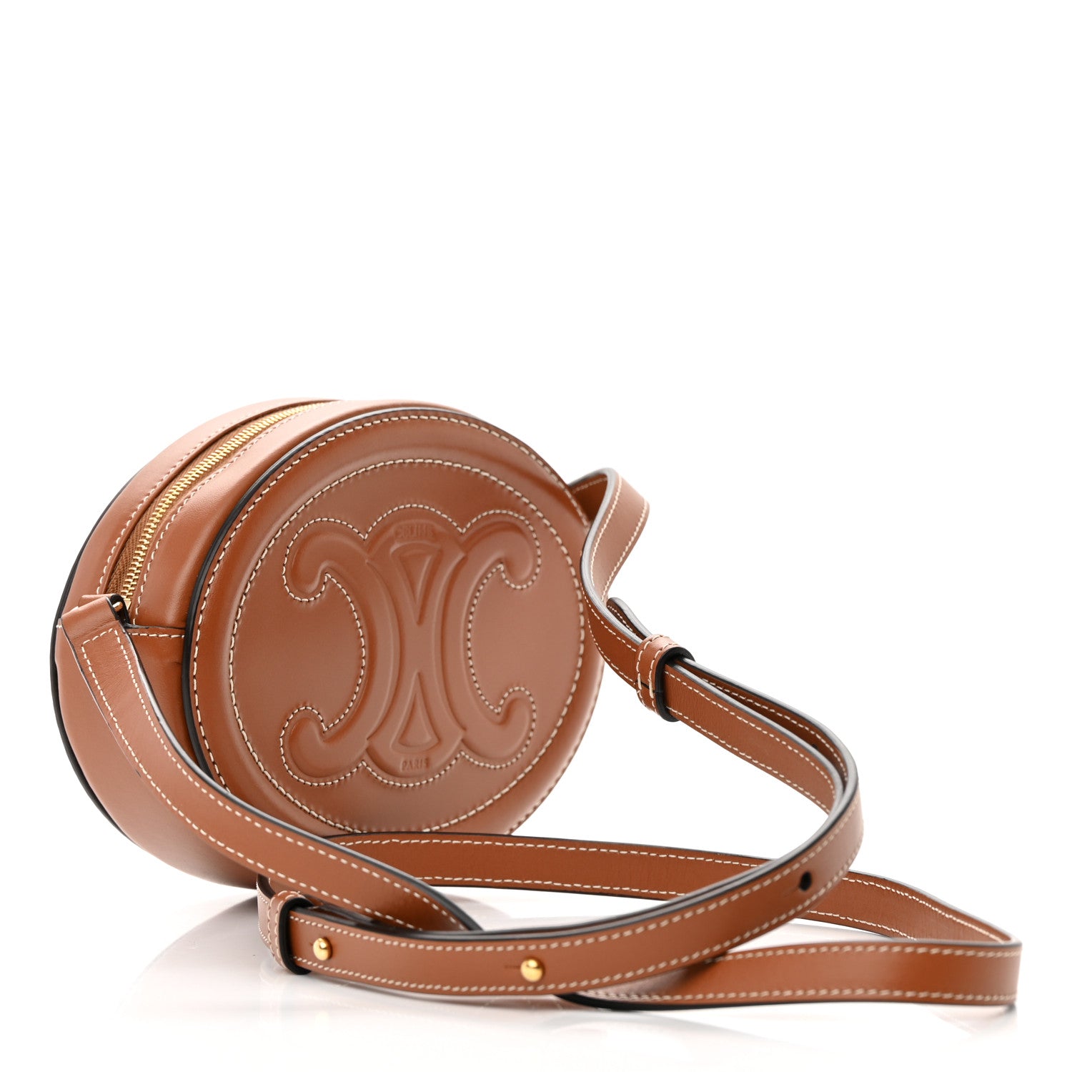 Celine Smooth Calfskin Cuir Small Triomphe Oval Crossbody Purse Tan 3 of 12