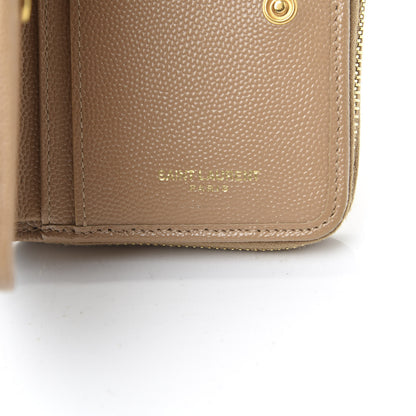 Saint Laurent Grain De Poudre Matelasse Chevron Monogram Compact Zip Around Wallet Cork 7 of 9