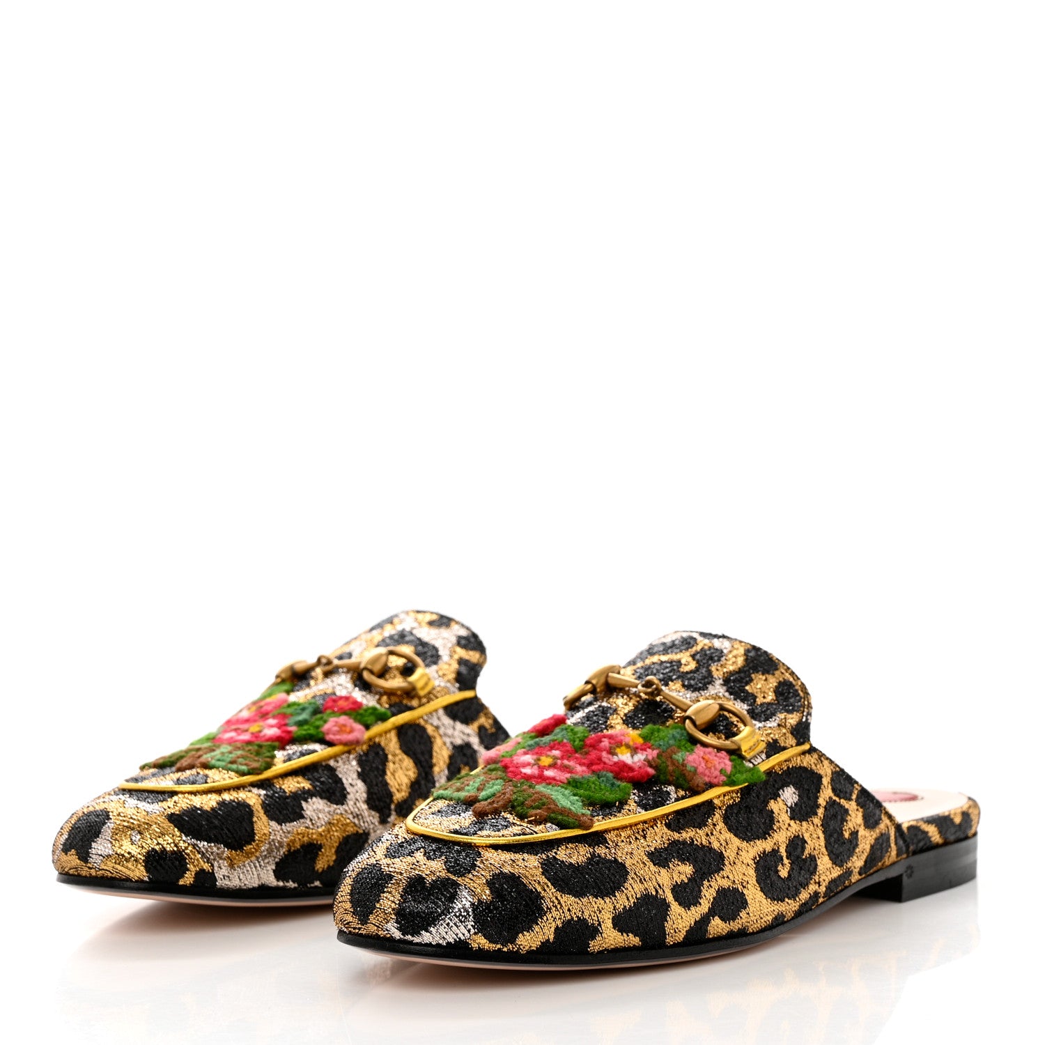 Gucci Lurex Jacquard Leopard Embroidered Womens Princetown Slippers 36 Black Gold 3 of 10
