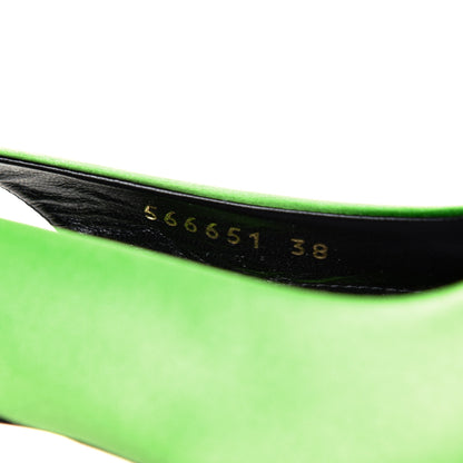 Balenciaga Satin BB Knife Pointy Toe Slingback Flats 38 Neon Green 8 of 9