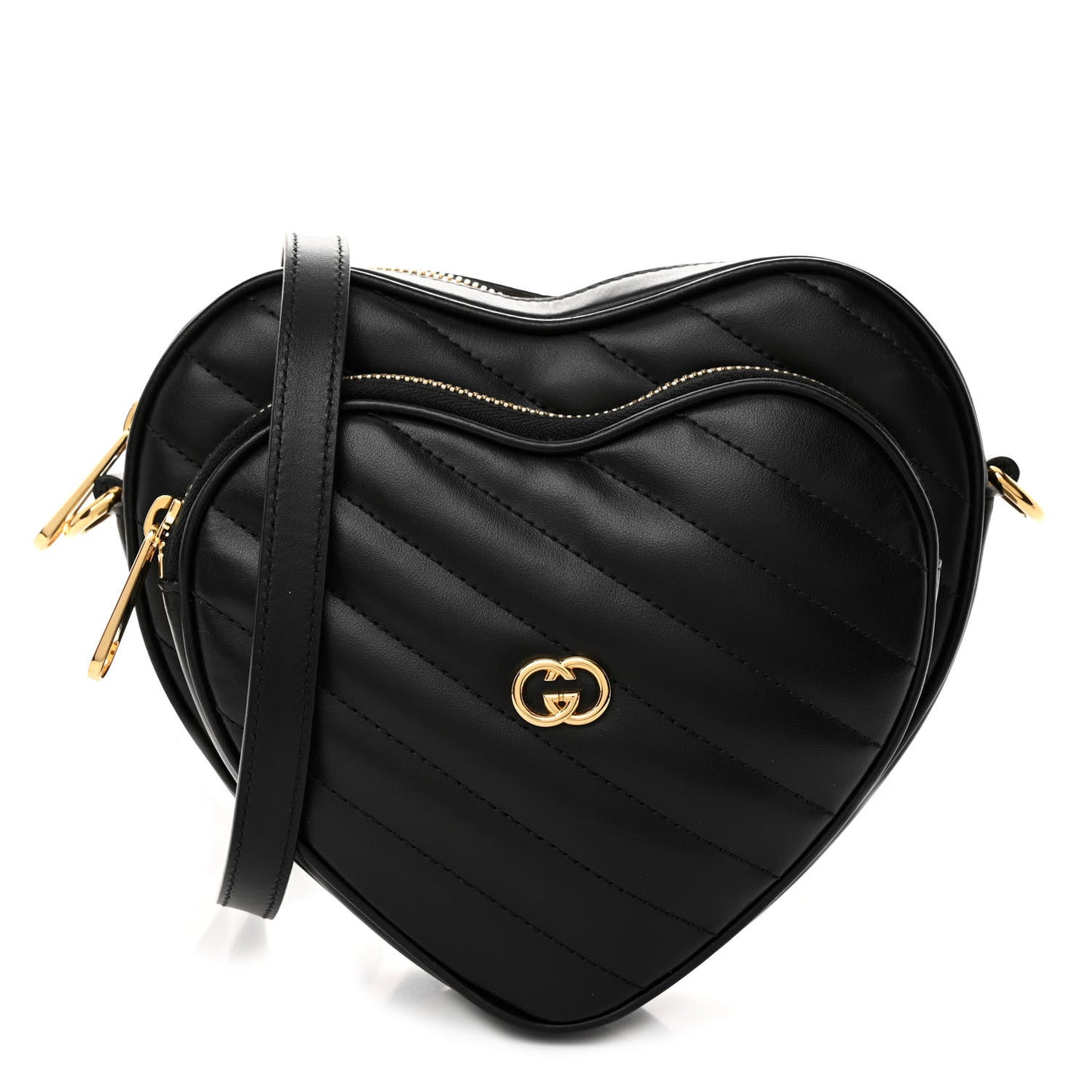 Calfskin Matelasse Diagonal Mini Interlocking G Heart Shoulder Bag Black