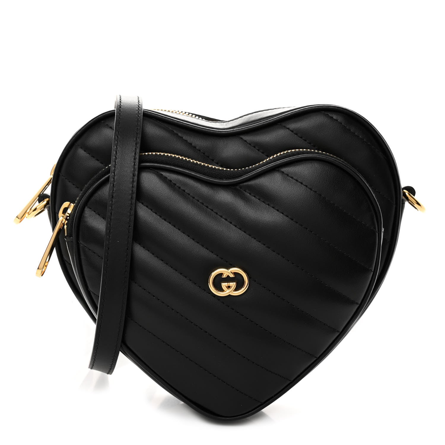 Gucci Calfskin Matelasse Diagonal Mini Interlocking G Heart Shoulder Bag Black 1 of 13
