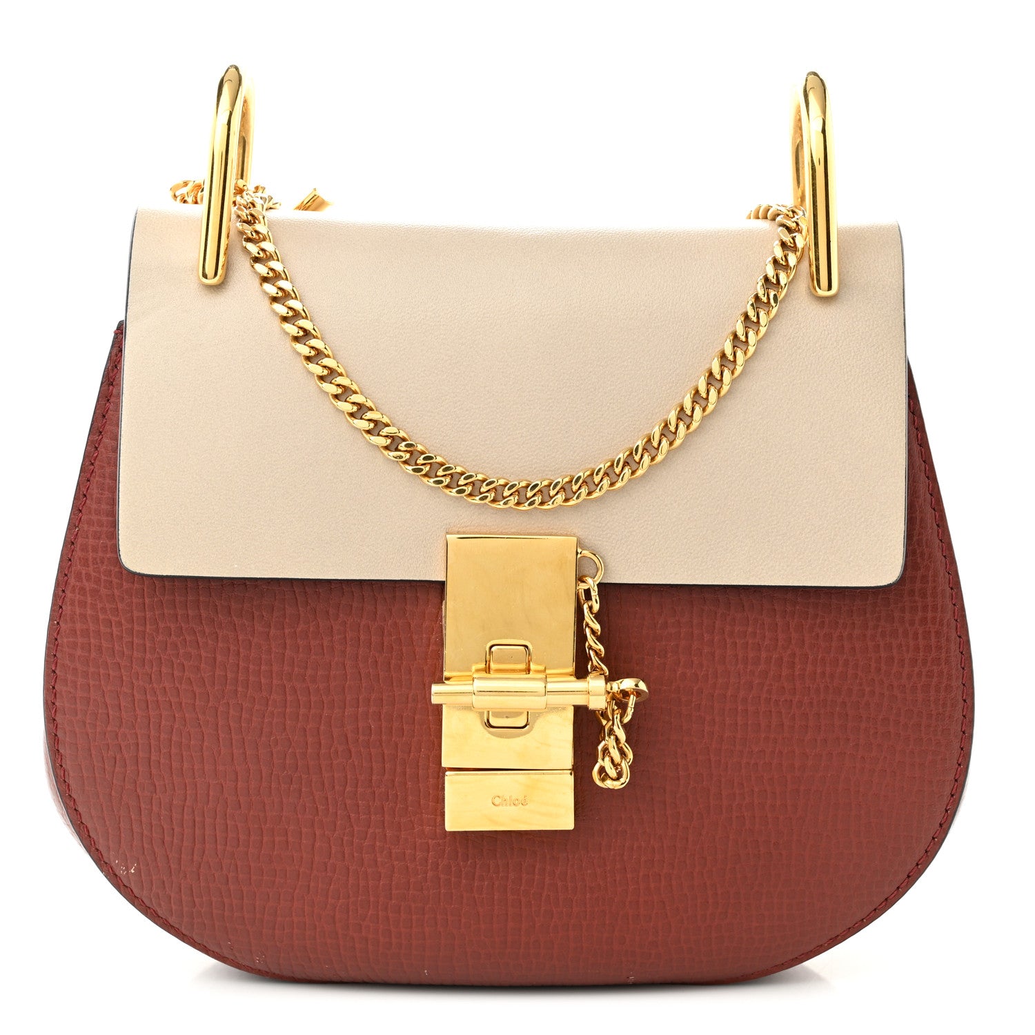Chloe Grained Calfskin Lambskin Mini Bi-Color Drew Shoulder Bag Beige Brown 1 of 9