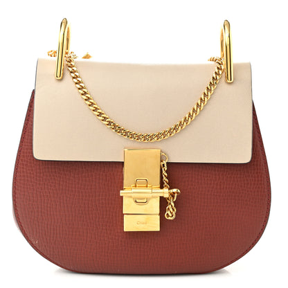 Chloe Grained Calfskin Lambskin Mini Bi-Color Drew Shoulder Bag Beige Brown 1 of 9
