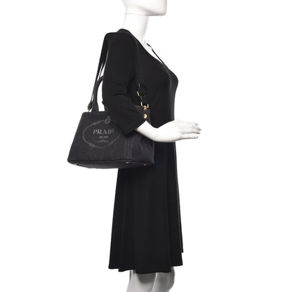 Prada Denim Small Logo Tote Black 2 of 9