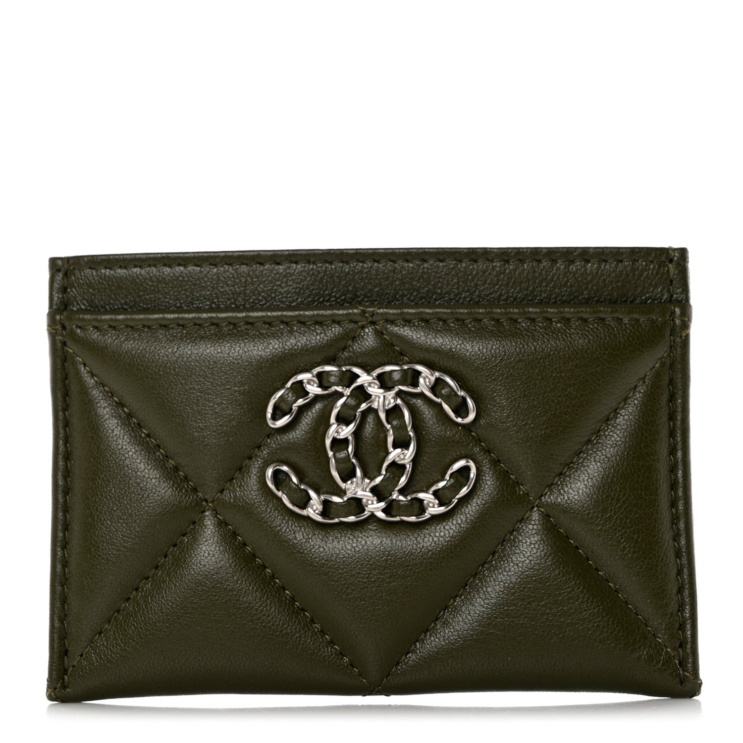 Chanel Lambskin Quilted Chanel 19 Card Holder Khaki 1 of 9