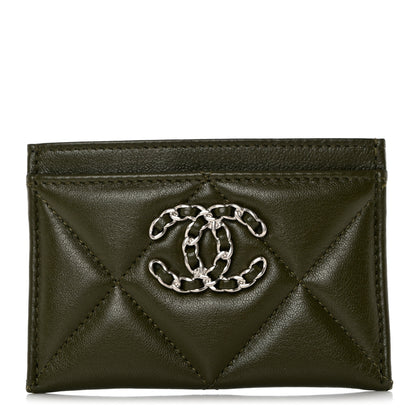Chanel Lambskin Quilted Chanel 19 Card Holder Khaki 1 of 9