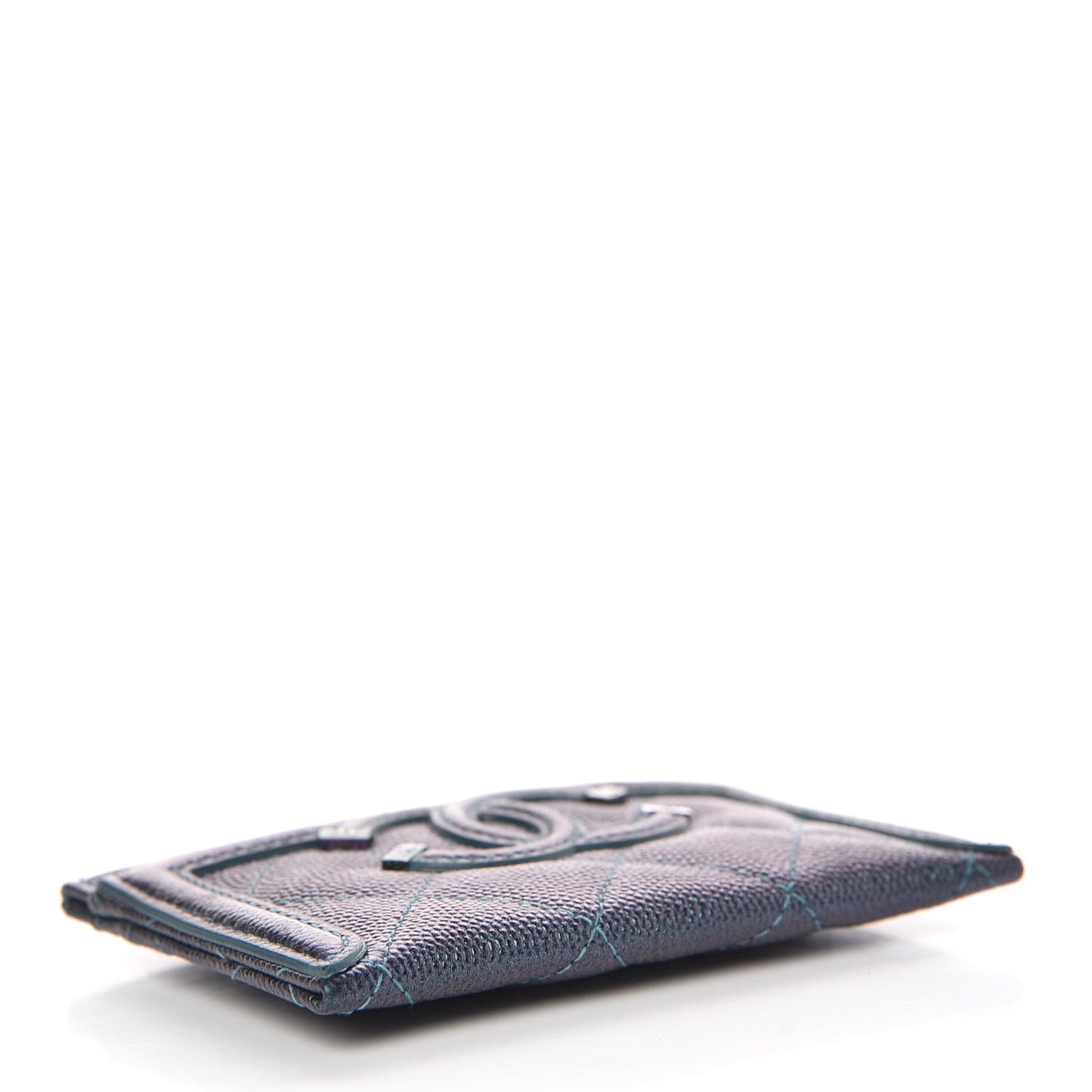 Iridescent Caviar Quilted Filigree Card Holder Dark Turquoise