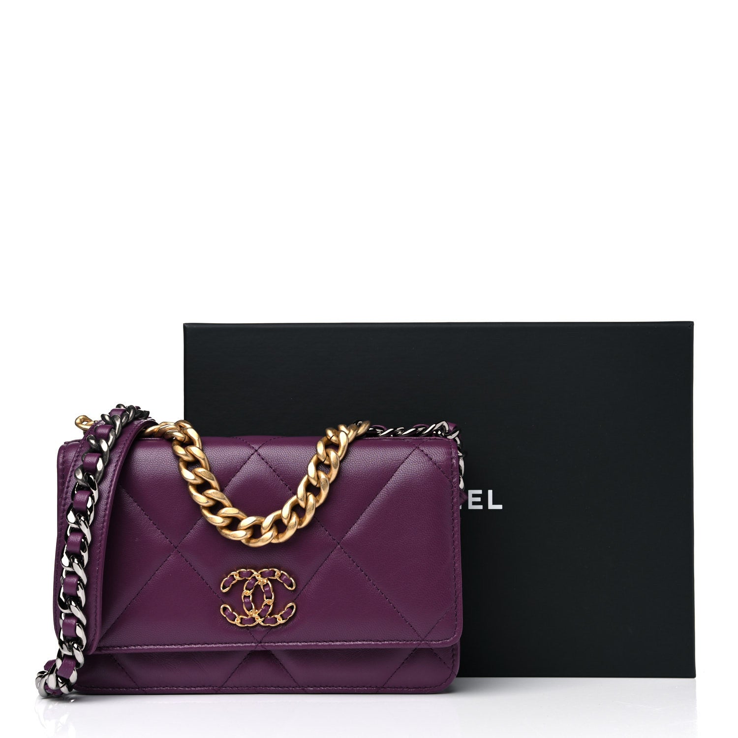 Chanel Lambskin Quilted Chanel 19 Wallet On Chain WOC Purple 14 of 14