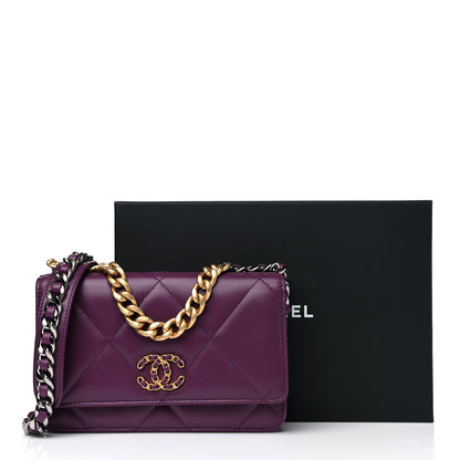 Chanel Lambskin Quilted Chanel 19 Wallet On Chain WOC Purple 14 of 14