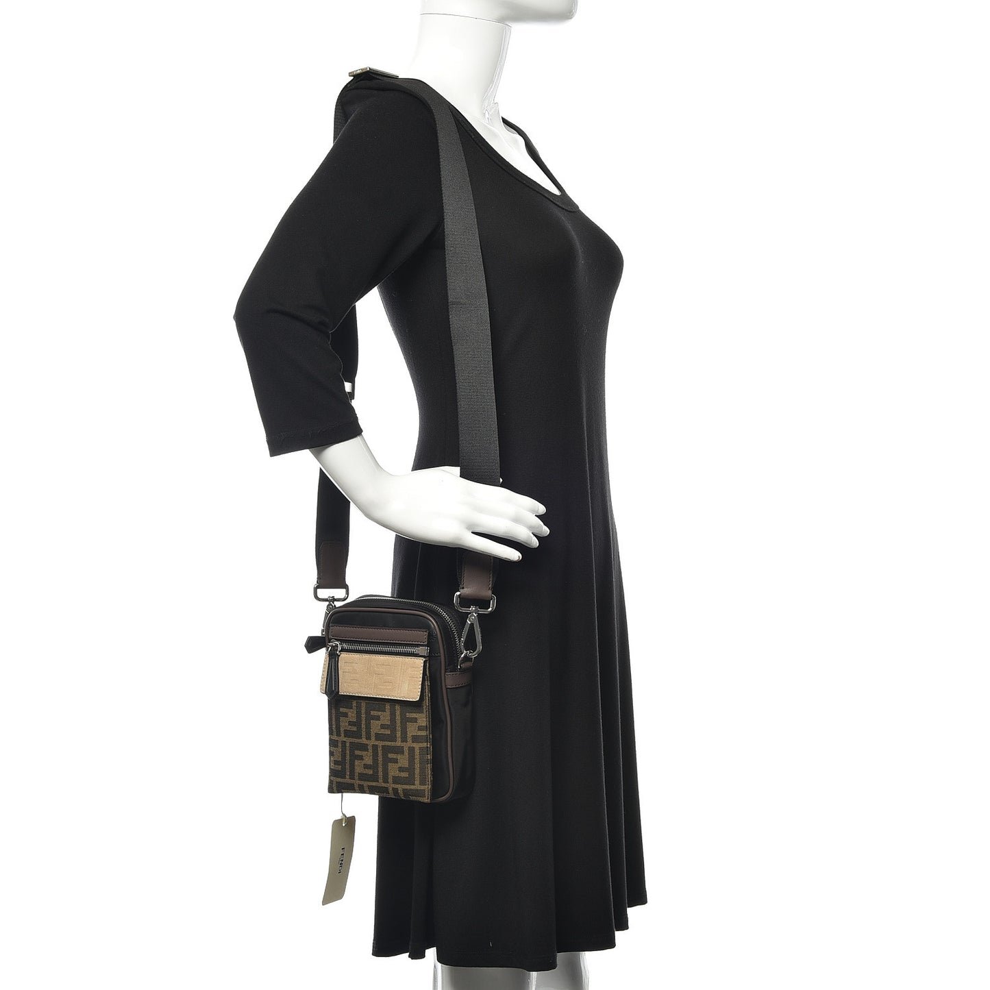 Nylon Fabric Jacquard Chamois FF 1974 Medium Crossbody Messenger Black Nuvola