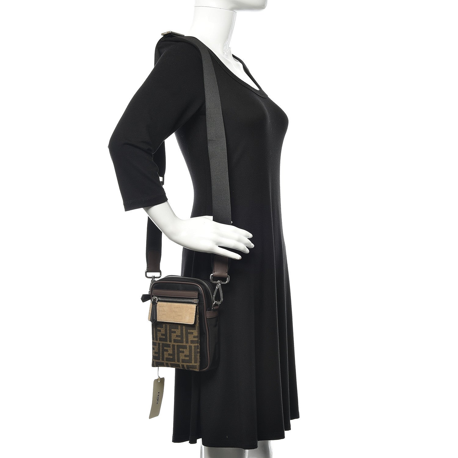 Fendi Nylon Fabric Jacquard Chamois FF 1974 Medium Crossbody Messenger Black Nuvola 2 of 9