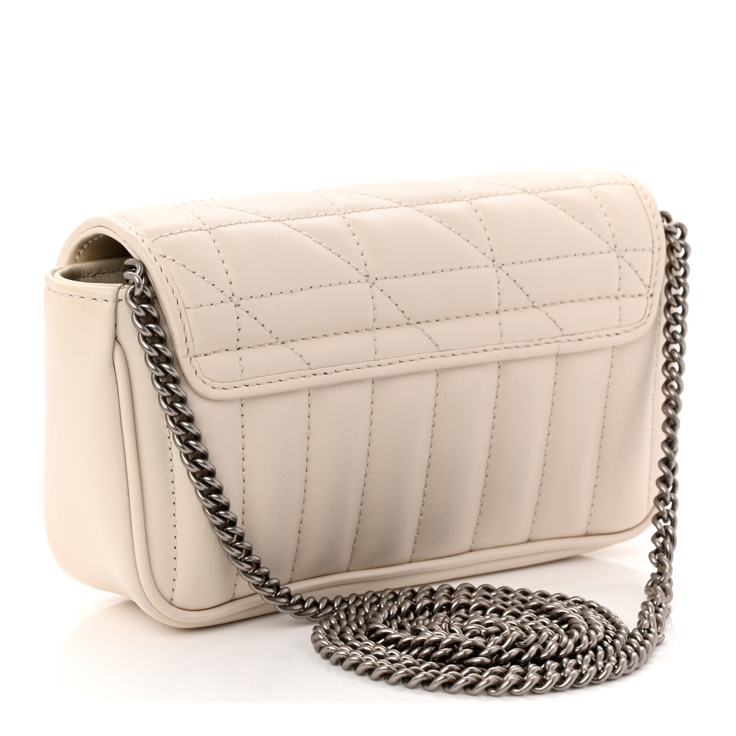 Calfskin Matelasse Aria Super Mini GG Marmont Shoulder Bag Mystic White