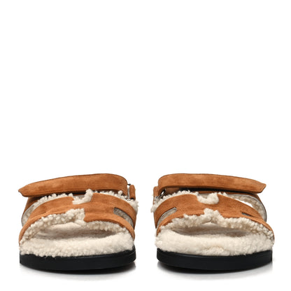 Hermes Suede Goatskin Woolskin Womens Chypre Sandals 36 Naturel Ecru 2 of 8