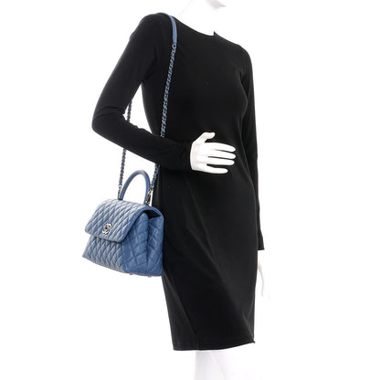 Chanel Caviar Quilted Small Coco Handle Flap Blue 2 of 9