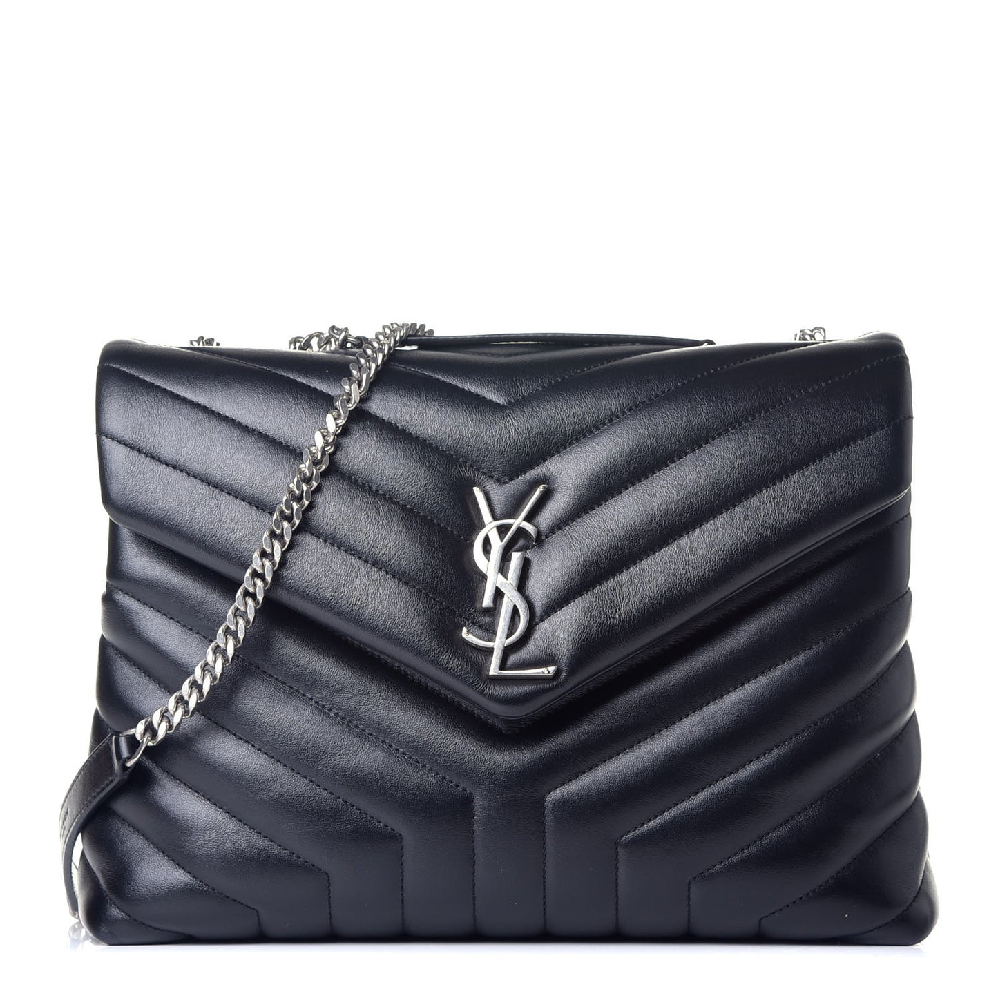 Calfskin Y Quilted Monogram Medium Loulou Chain Satchel Black