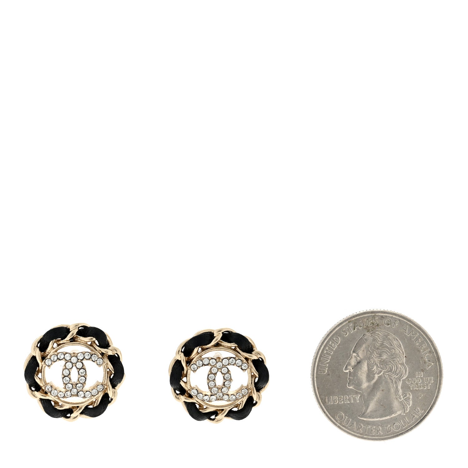 Chanel Crystal Lambskin Chain CC Stud Earrings Black Gold 2 of 4