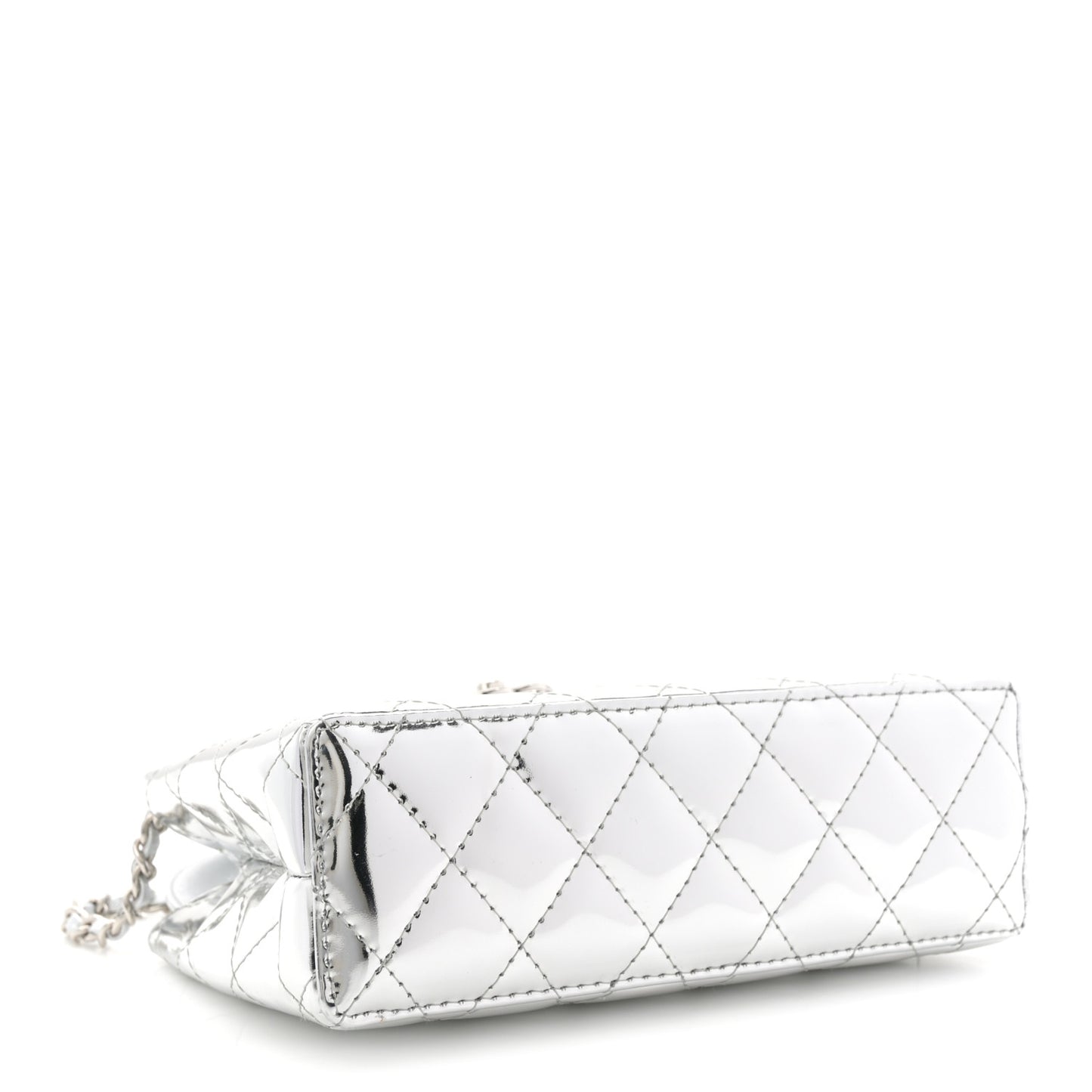 Mirror Calfskin Metallic Calfskin Quilted Nano Kelly Shopper Silvery