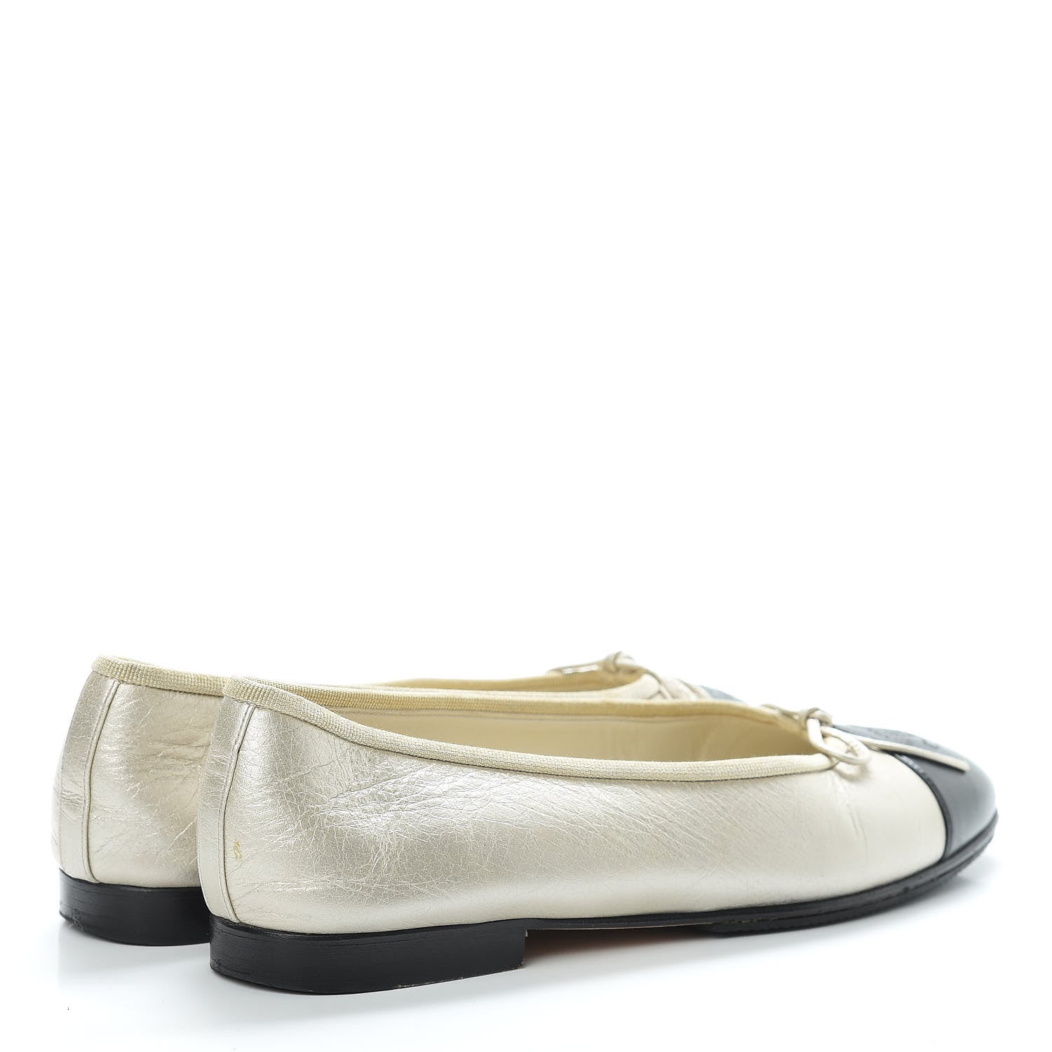 Chanel Metallic Lambskin Cap Toe CC Ballerina Flats 37 Gold Black 4 of 18