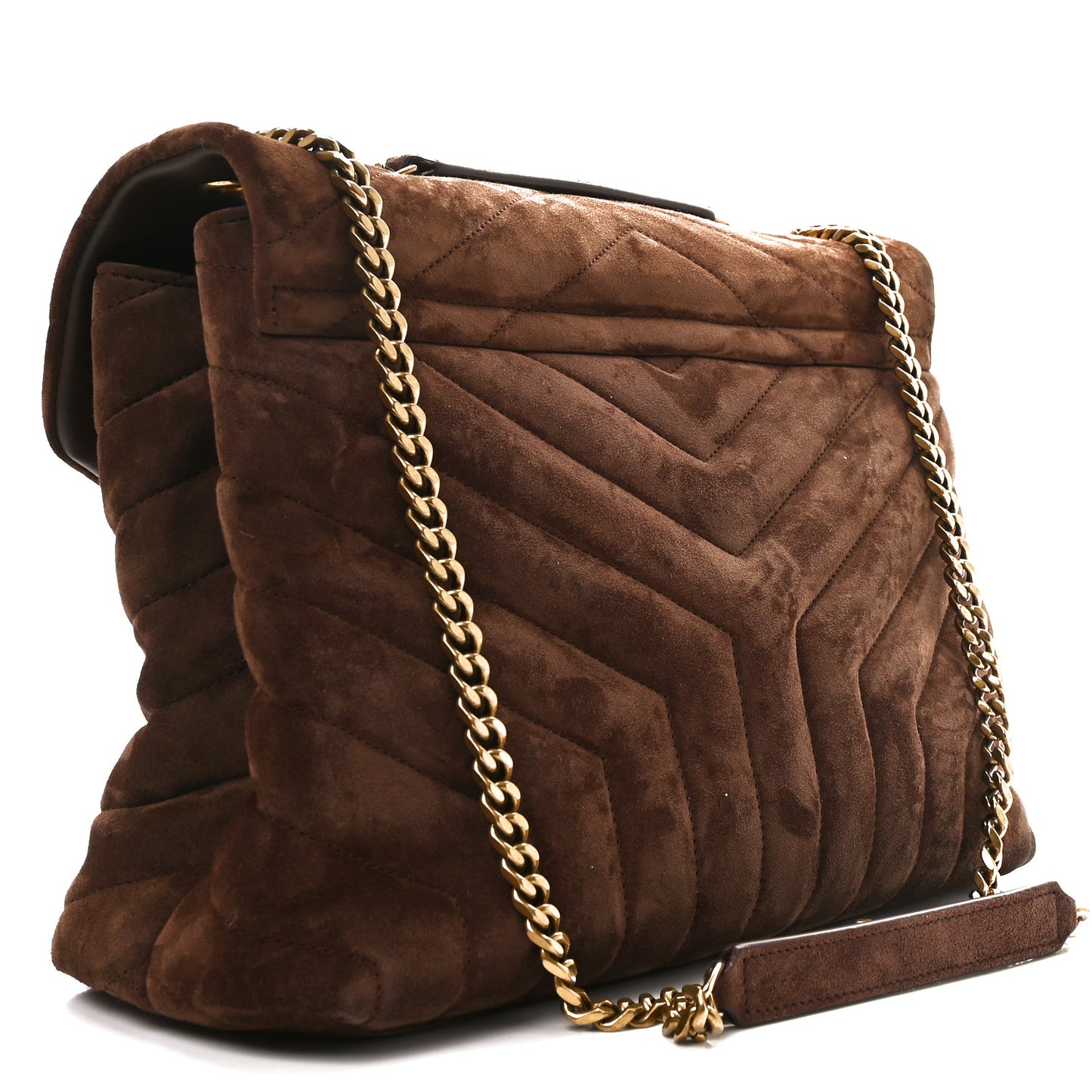Suede Y Quilted Monogram Medium Loulou Chain Satchel Bark Brown