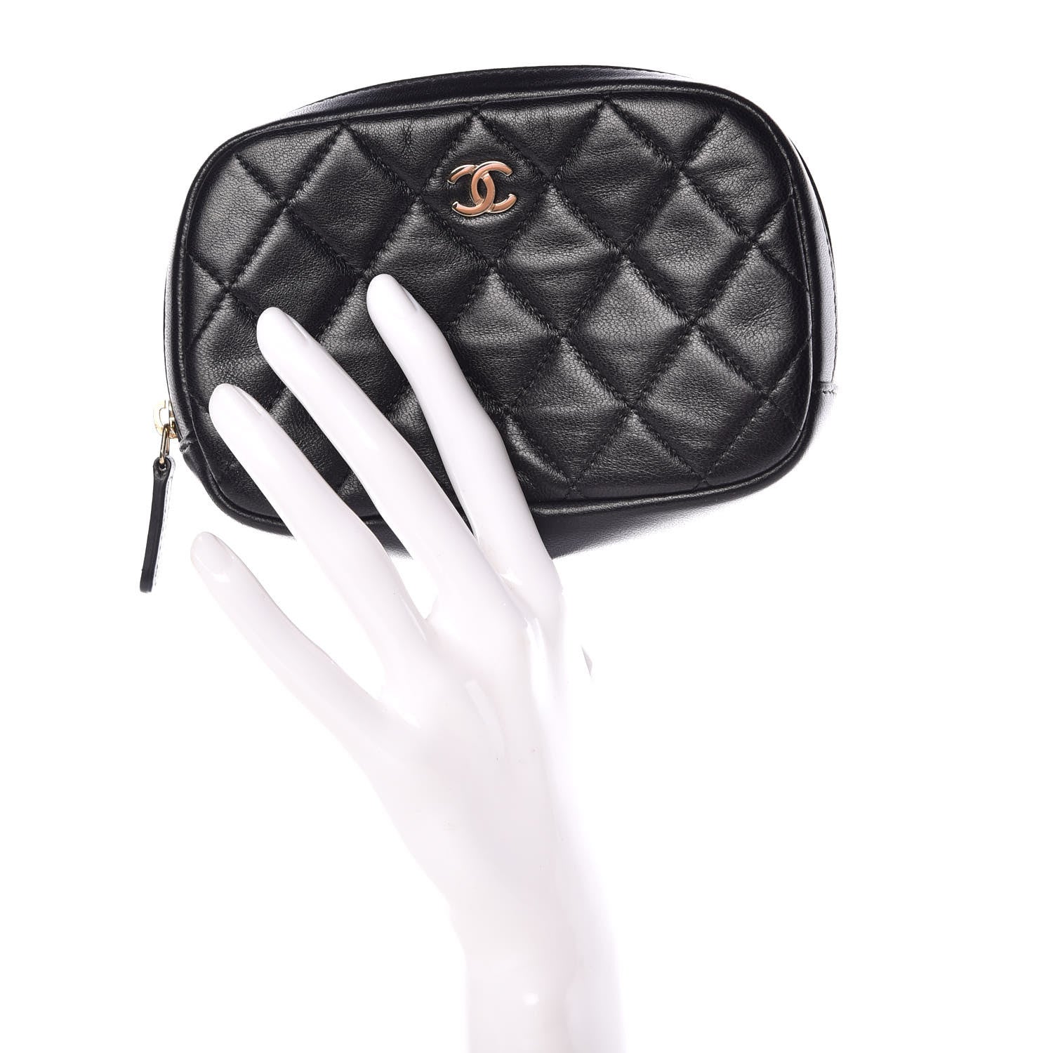 Chanel Lambskin Quilted Small Curvy Pouch Cosmetic Case Black 2 of 7