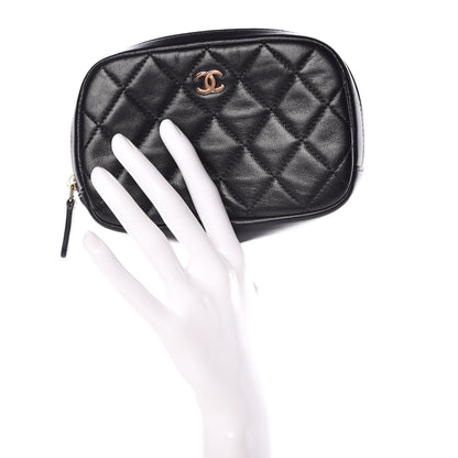 Chanel Lambskin Quilted Small Curvy Pouch Cosmetic Case Black 2 of 7